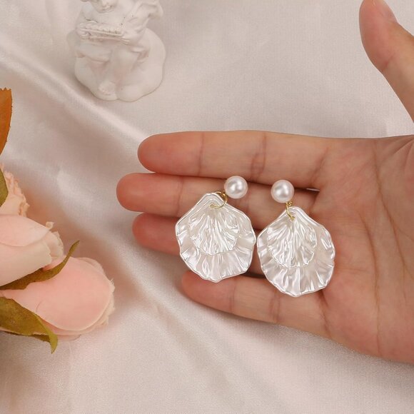 Women's Shell Pearl Earring Silver Bow Drop Jewelry Freshwater Pearl Bridal - Picture 5 of 6